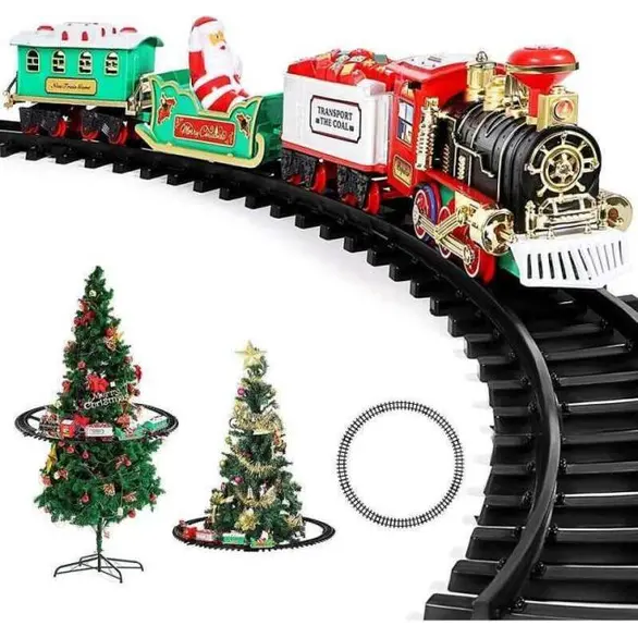 Train de Noël Arbre Train Électrique Traîneau Père Noël Locomotive Décoration