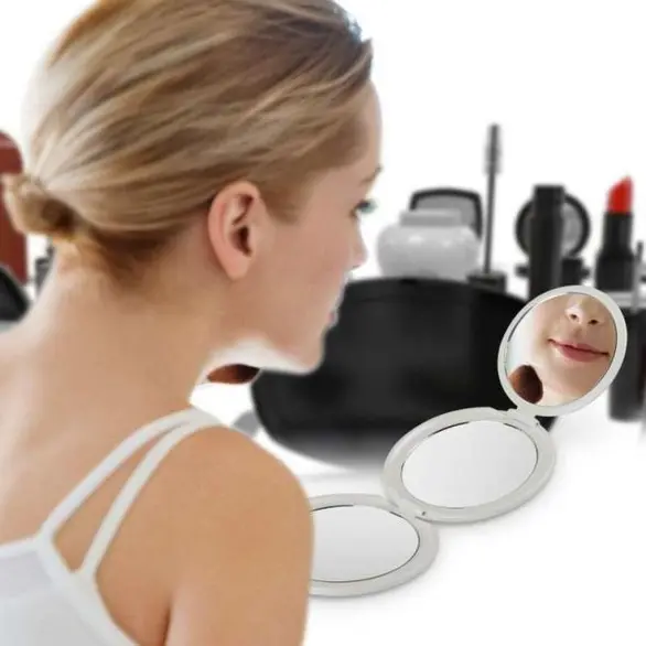 Broadcare Petit miroir de maquillage portable Grossissement 1/2/5X 3 côtés