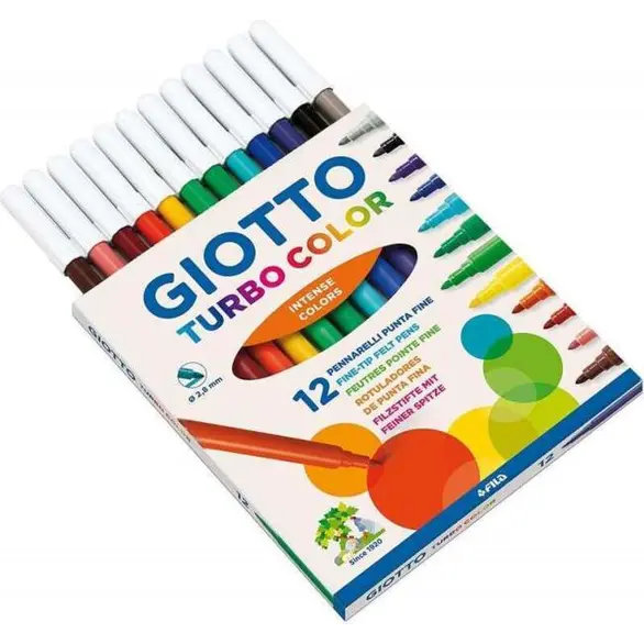 Lot de 12 marqueurs Giotto Turbo Color lavables pointe fine 2.8 mm école