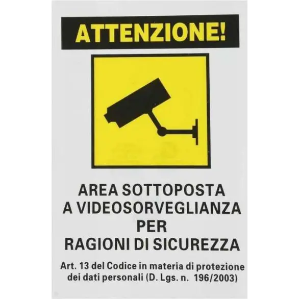 12x panneau zone soumise à vidéosurveillance PVC 20x30cm langue italien