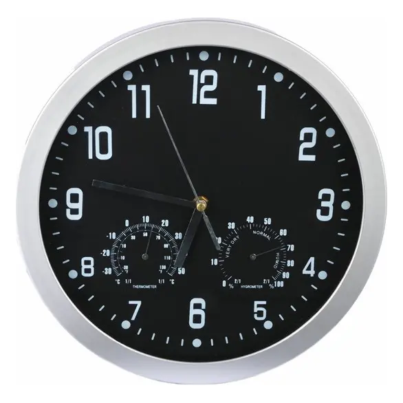 Horloge murale hygromètre et thermomètre intégrés 30 cm noir et blanc maison...