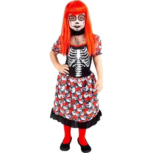 Déguisement squelette mexicain fille La Muerte déguisement 5-13 ans Halloween...