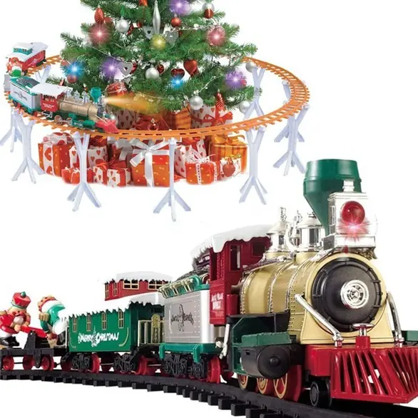 Train De Noël Sous L'arbre Train Électrique Lumières Sonnent Locomotive De Noël