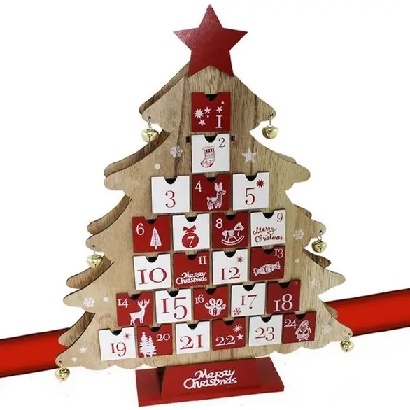 Calendrier de l'Avent Sapin de Noël en Bois 24 Tiroirs Décorations de Noël