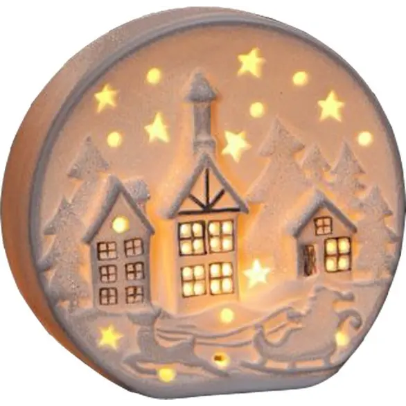 Décoration paysage de Noël en céramique avec décoration lumineuse LED 17x7x15cm