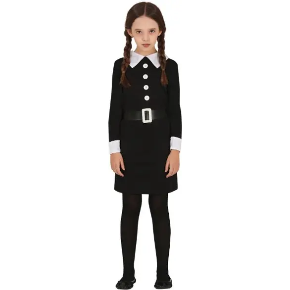 Costume d'Halloween robe d'horreur Mercredi Addams pour filles de 3 à 16 ans...
