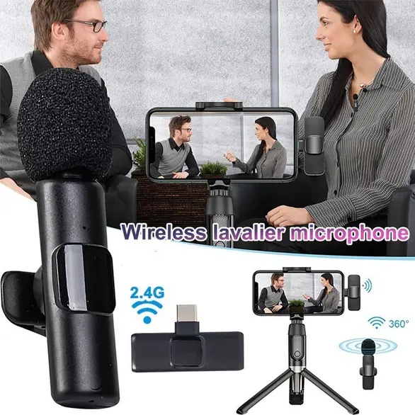 Microphone Bluetooth sans fil à pince cravate iPhone Android USB Type-C