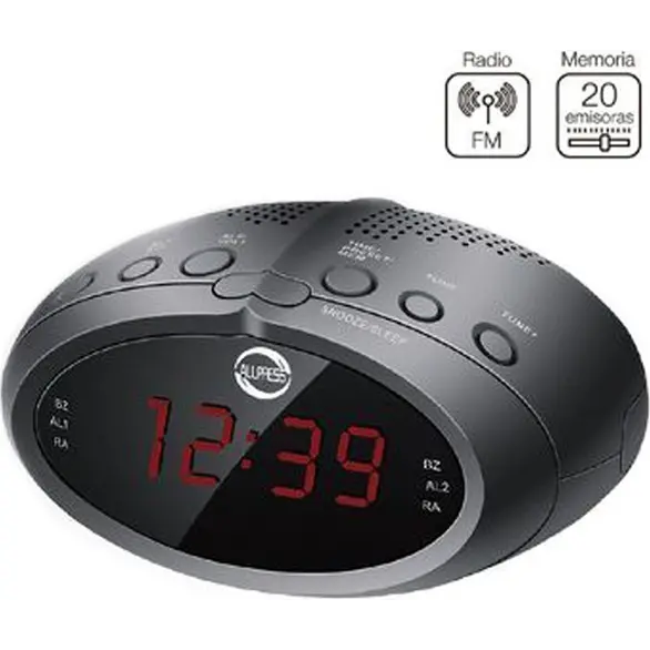 Radio-réveil numérique CR-2466 FM, affichage LED rouge, alarme de chevet