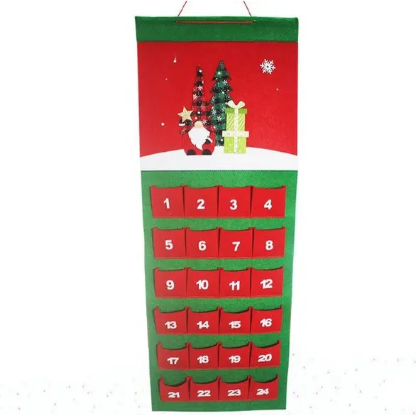 Calendrier de l'Avent de Noël en feutre 24 pochettes Décorations Noël 33x90 cm