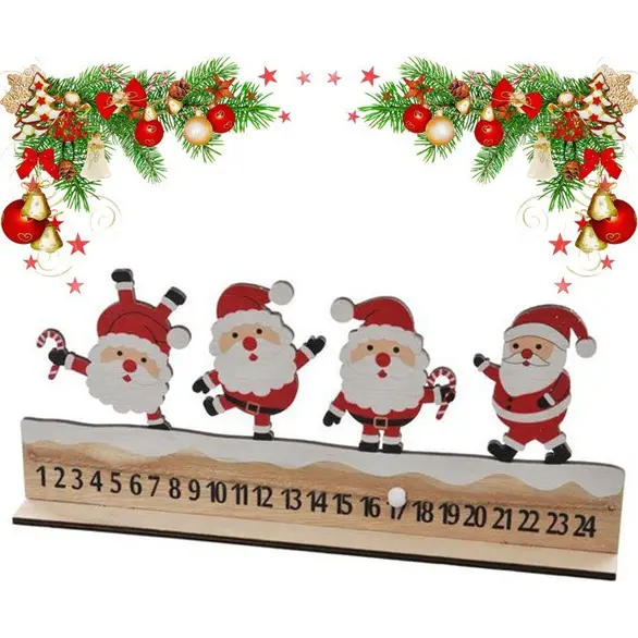 Calendrier de l'Avent de Noël en bois 24 chiffres Décoratif 30x13,5 cm Noël