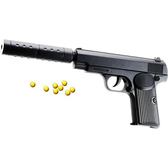 Pistolet jouet pour enfants tire des pellets 6 mm avec silencieux en plastique