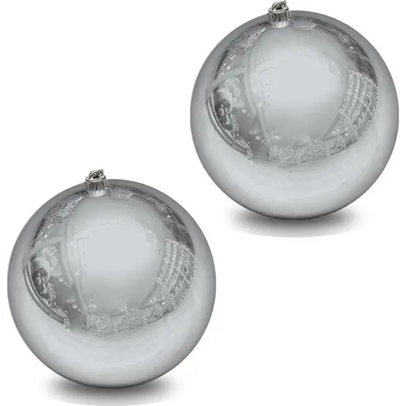 2x grandes boules argentées 15 cm pour décorer les ornements du sapin de Noël