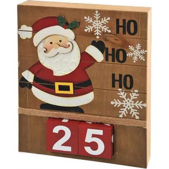 Calendrier de l'Avent de Noël en bois Décoration Père Noël 25x5x20 cm