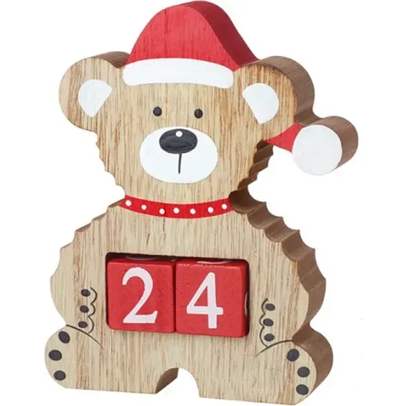 Calendrier de l'Avent de Noël cubes ours en bois décoratif 13,5x17cm