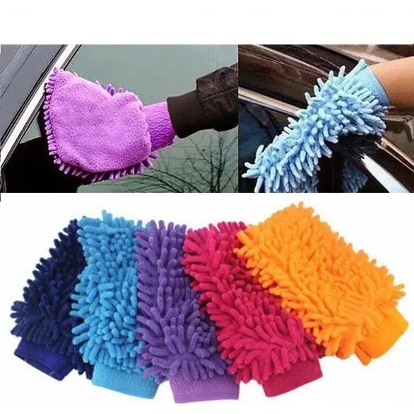 2x gants pour lavage de voiture carrosserie franges microfibre chiffon de...