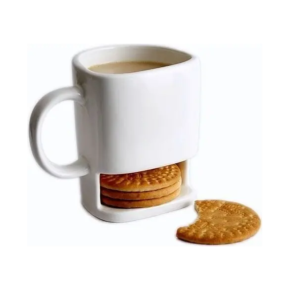 Mug en céramique avec porte-biscuits blanc idée cadeau café du petit déjeuner