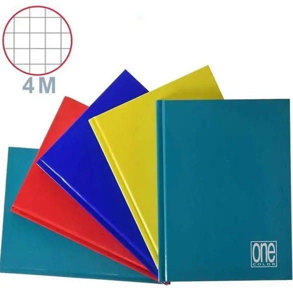 5x cahiers cartonnés A5 avec règles carrées 4M 72 feuilles couleurs assorties