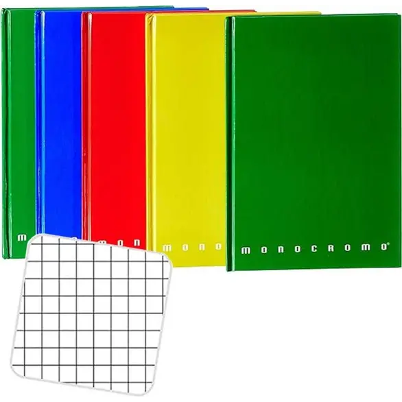 Lot 5 cahiers Monocromo à couverture rigide A5 quadrillés couleurs assorties