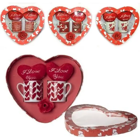 Coffret cadeau 2 tasses avec coeurs et peluche Love Coffret Saint Valentin
