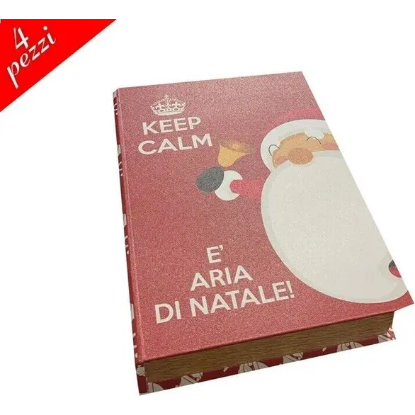 Lot de 4 boîtes à livres de Noël Keep Calm Ambiance de Noël porte-bonbons