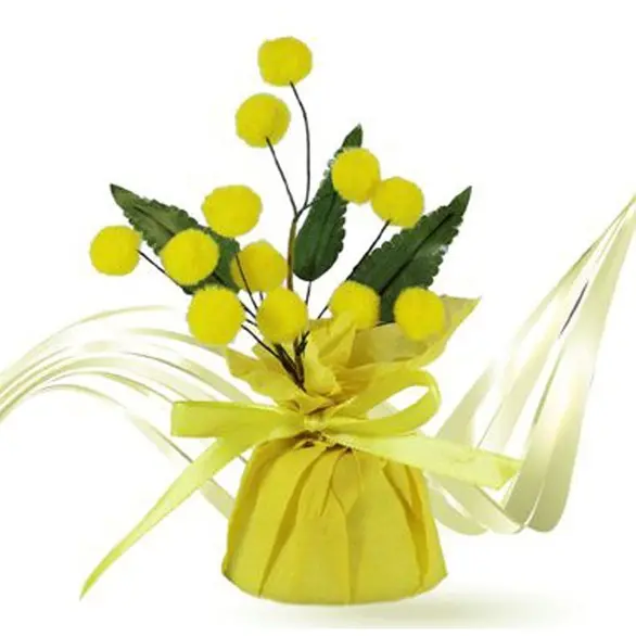 6x Bouquet de Mimosa Journée de la Femme Semis Artificiels Fleur Laineuse 15cm