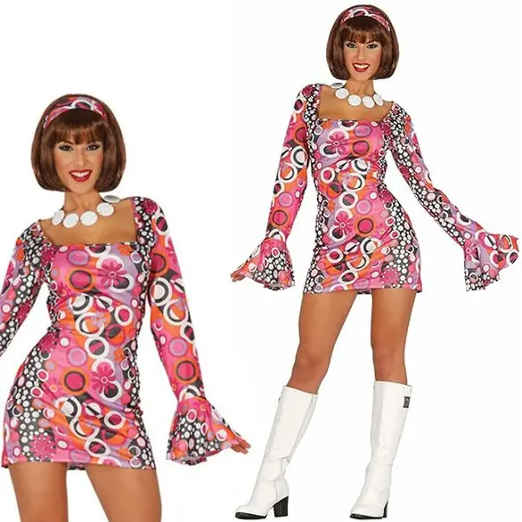 Costume Carnaval Années 60 70 Disco Night Girl adulte femme Hippie taille L
