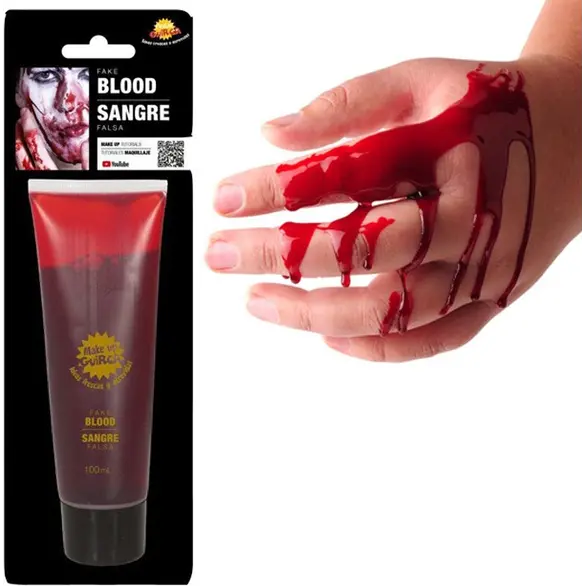 Faux tube de sang lavable 100 ml maquillage rouge pour déguisements d'Halloween