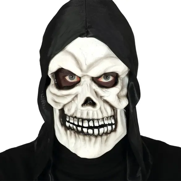 Masque de carnaval squelette crâne d'Halloween en PVC avec capuche noire