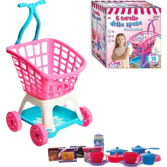 Chariot à jouets pour enfants, supermarché, avec accessoires, 51x30x28 cm