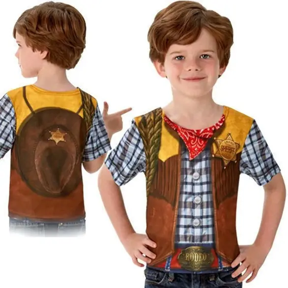 T-shirt de déguisement de carnaval de cowboy enfants de 3 à 8 ans (3-4 ans)