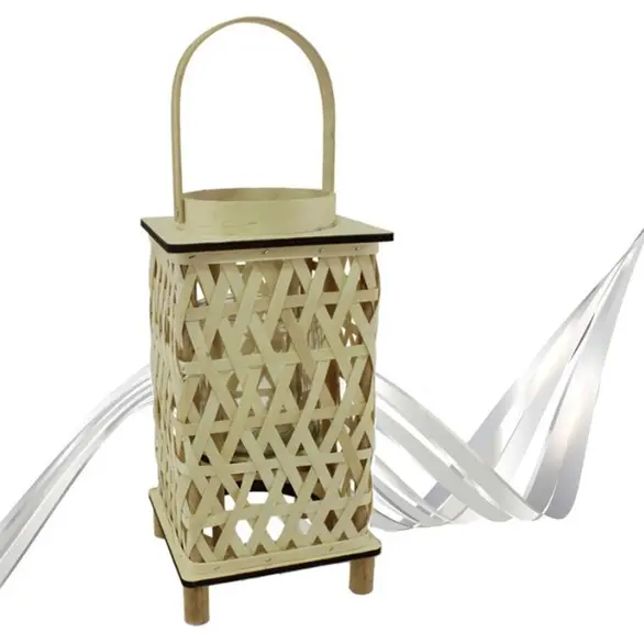 Bougeoir portatif en bois de rotin lanterne lampe de Camping 36x18 cm