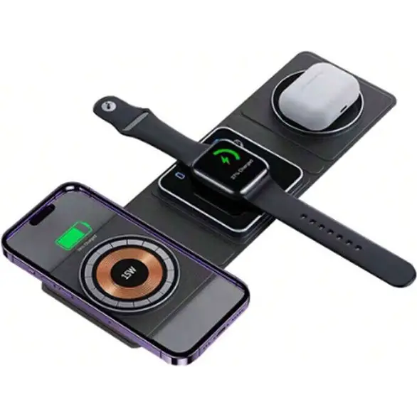 Chargeur sans fil USB pliable magnétique 3 en 1 pour Airpods/Apple Watch/iPhone