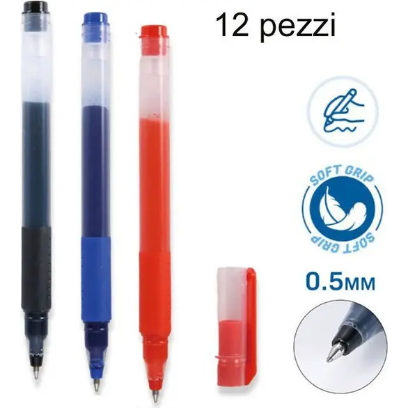 12 stylos à bille stylo à bille à encre gel 0,5 mm fin rouge/bleu/noir école...