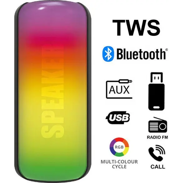 Haut-parleur Bluetooth sans fil portable TWS avec LED RVB Haut-parleur USB FM