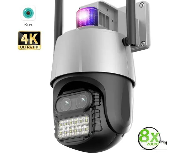 Caméra PTZ WiFi externe 4MP 4K, 2 objectifs, zoom 8x, vidéosurveillance CCTV