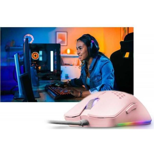 Mouse rosa gioco cablato ambidestro GAMING RGB illuminato LED leggero